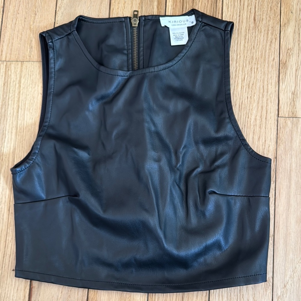Black Faux Leather Crop Top